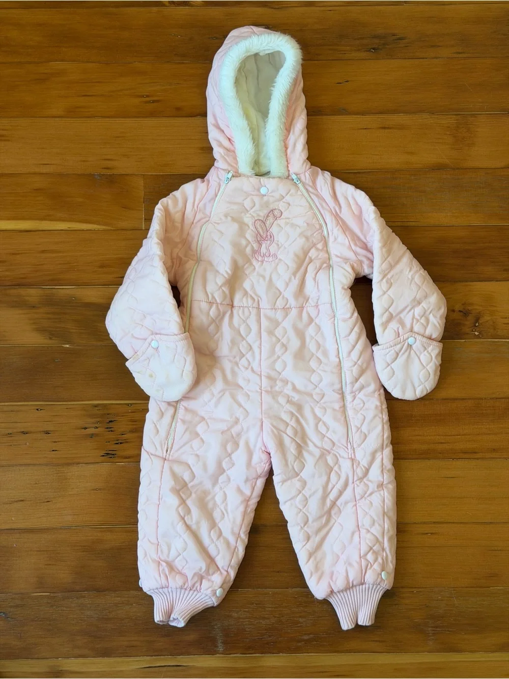 Vintage Cradlecraft Quilted Hooded Baby Snowsuit in Light Pink Size L